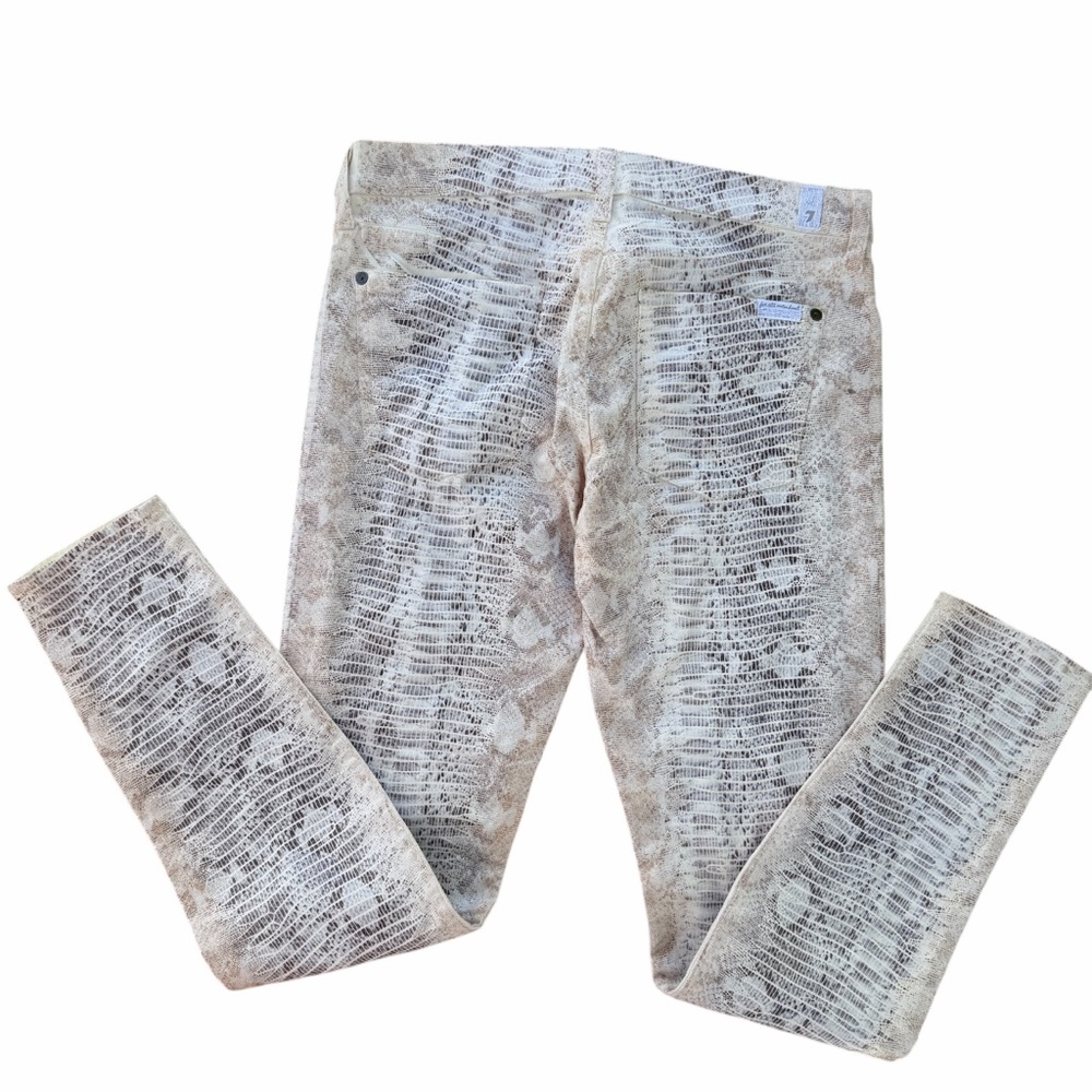 7 For All Mankind 7FAM Cream Snake Print Skinny Jeans Sz 30